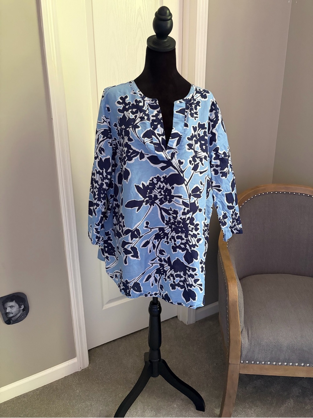 St. John's Bay Navy and Light Blue Floral Shirt